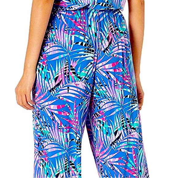 Pappagallo The Alex Royal Multi Palm Print Sleeveless Jumpsuit size Large - Picture 6 of 6
